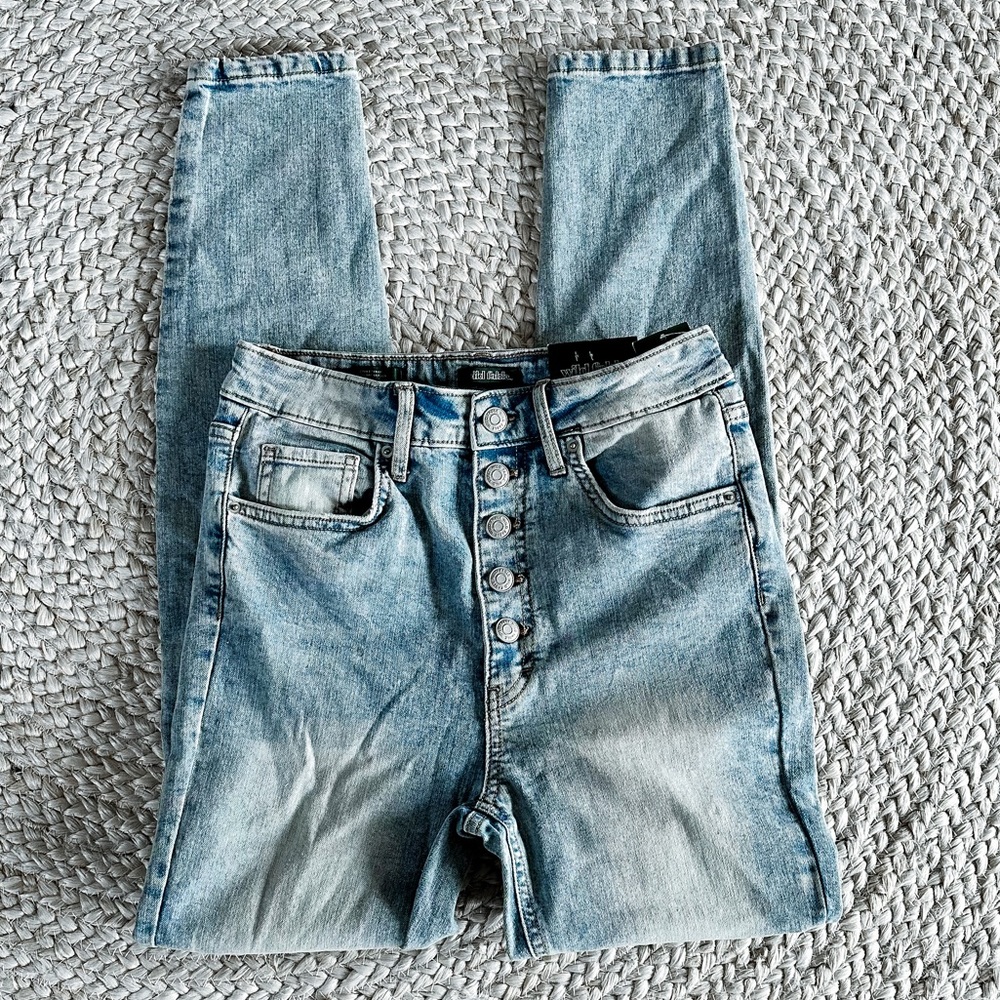 Wild Fable Denim Jean 8 High Rise Waist Skinny Button Fly Distress Stretch Pant - Picture 3 of 8